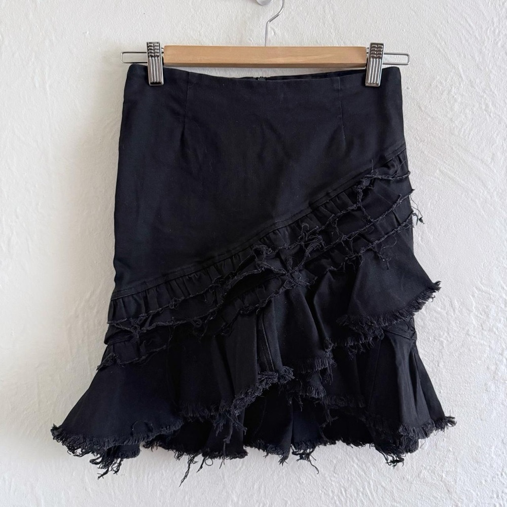 Elegant Black Frayed Mini Skirt